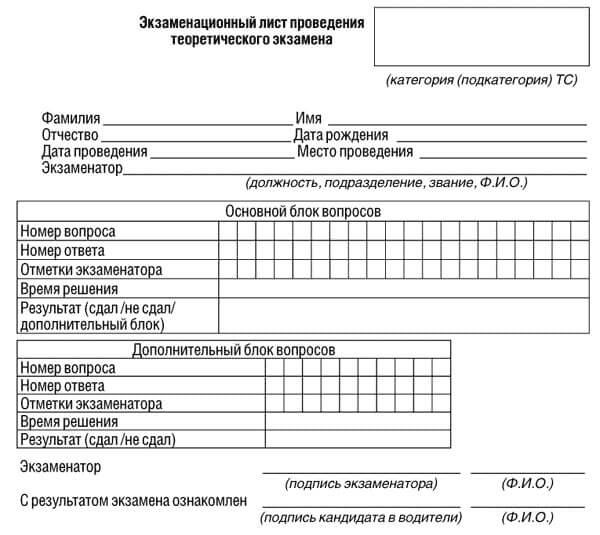 купить лист сдачи теоретического экзамена ПДД в Выксе